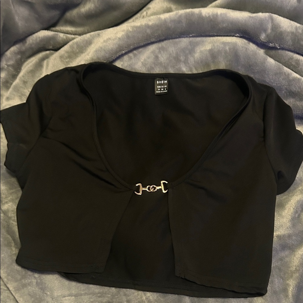 SHEIN Black Crop Top with Silver Accent